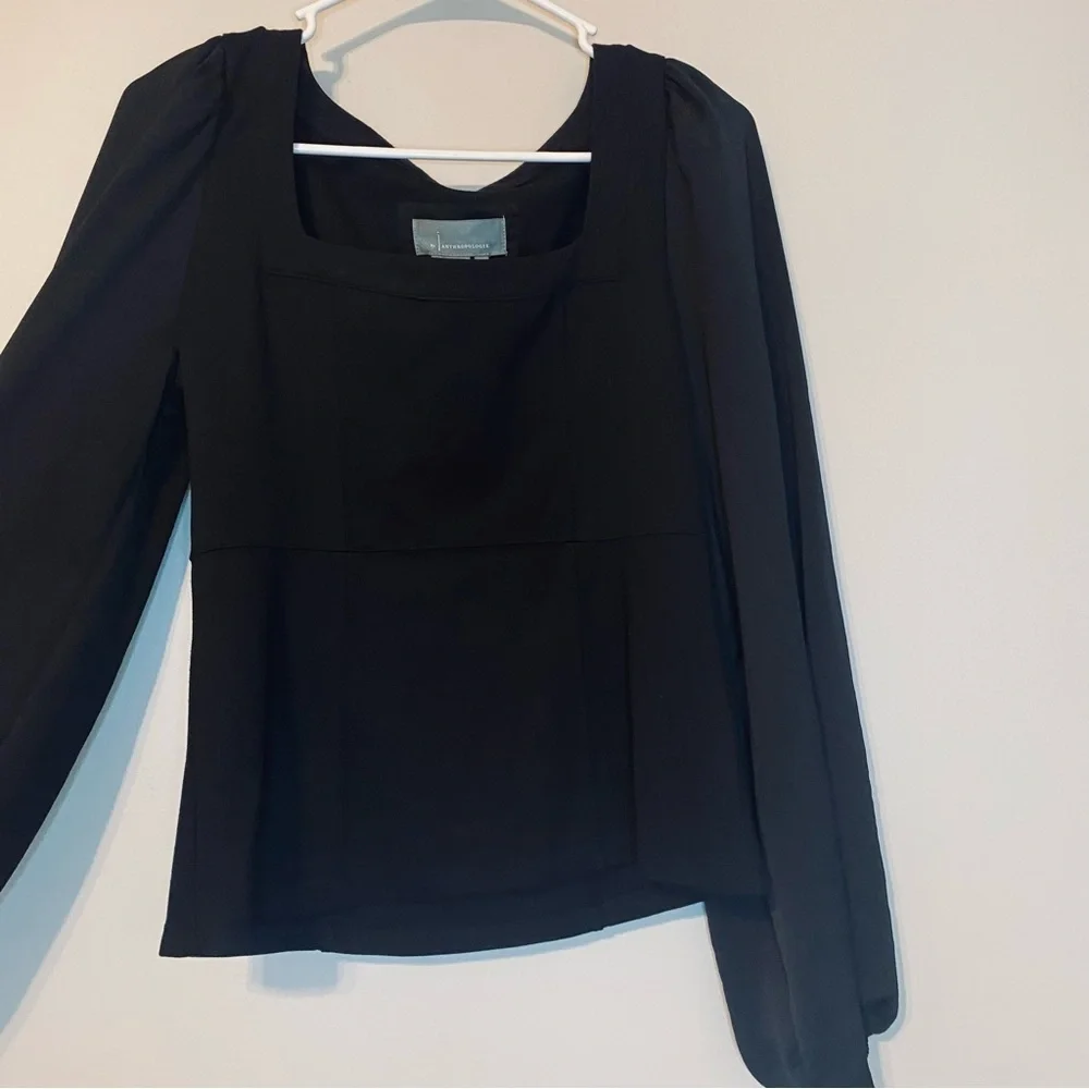 Anthropologie Elegant Black Puff Sleeve Blouse - Picture 3 of 9